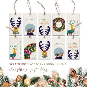 Etiquetas de papel con semillas, ETIQUETAS PARA PLANTAR, Etiquetas colgantes de NAVIDAD, Etiquetas para regalo de Pascua, Etiquetas con semillas de flores silvestres Merry Christmas Scandi Boho, Etiquetas con cuerda