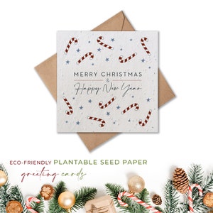 Candycanes Card, Merry Christmas Card, Cartes plantables, Cartes en papier de semence, Cartes de Noël écologiques avec enveloppes, 100% biodégradables