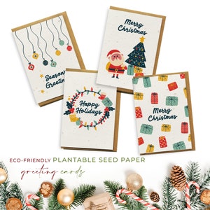 Papier de graines biodégradable respectueux de l'environnement, cartes de vœux à planter, paquet multiple de Noël – Jingle Bells (paquet de 4)