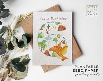 Plantable Flower Seed Paper Cards A6 - Birthday Dinosaurs 6 - Birthday, Kids, Boys, Friends, Greeting,Gardening, Eco-friendly, Biodegradable