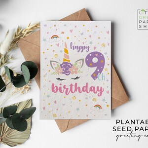 Plantable Flower Seed Paper Cards A6 - Birthday Unicorn 9 - Birthday, Kids, Girls, Friends, Greeting,Gardening, Eco-friendly, Biodegradable