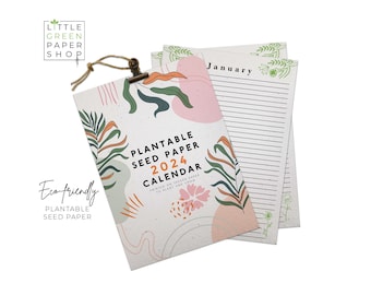 Eco-friendly Luxury Seed Paper Plantable 12 Month Calendar - Sustainable Yearly Planner - Wild Buds