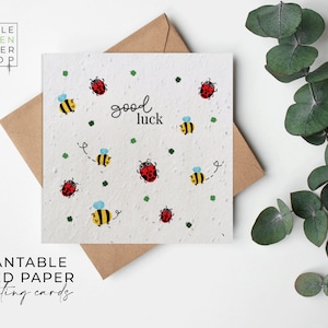 Papier de graines de FLEURS, cartes de papier de graines, carte de graines plantables de fleurs sauvages, carte de graines imprimées, cadeau de jardinage écologique - Bonne chance