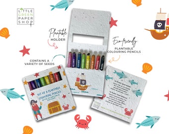 Eco-friendly Recycled Colouring Pencils in Seed Paper Packaging - Pirates