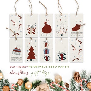 Étiquettes en papier de semences, ÉTIQUETTES À PLANTER, Étiquettes volantes de NOL, Étiquettes-cadeaux de Pâques, Étiquettes de cannes de bonbon joyeux Noël avec graines de fleurs sauvages, Étiquettes avec ficelle