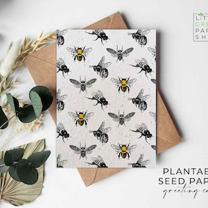Cartes en papier de graines de fleurs à planter A6 - Abeilles - Anniversaire, bonjour, abeilles, famille, amis, voeux, jardinage, respectueux de l'environnement, biodégradables