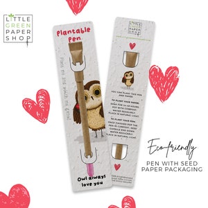 PENNA PIANTABILE-Penna ecologica con semi, riempitivo per sacchetti per feste, pianta dopo l'uso, coltivazione di fiori di campo, regalo ecologico di San Valentino - Il gufo ti ama sempre