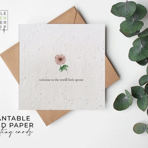Papier de graines de FLEURS, cartes de papier de graines, carte de graines imprimées, cadeau de jardinage écologique - Fleur rose pour bébé fille