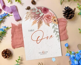 Plantable Seed Paper Wedding Table Number or Seating Card | Eco Friendly Biodegradable Stationery | Blush
