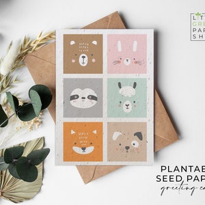 Cartes en papier de graines de fleurs plantables A6 - Enfants, Enfants, Animaux, Bébé, Anniversaire, Mignon, Amis, Famille, Salutations, Écologique, Biodégradable