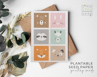 Pflanzbare Blumen Papierkarten A6 - Kinder, Kinder, Tiere, Baby, Geburtstag, süß, Freunde, Familie, Gruß, umweltfreundlich, biologisch abbaubar