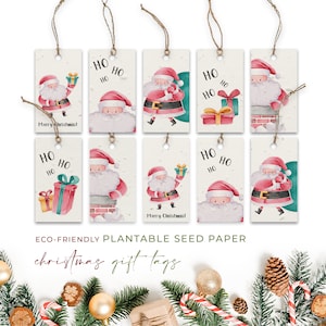 Étiquettes-cadeaux en papier pour graines de plantage, Noël, Noël, respectueux de l'environnement et biodégradables - HoHoHo (paquet de 10)