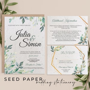 Boho WEDDING INVITE, Cartes de graines plantables, Mariage de fleurs sauvages, Carte d’invitation de mariage durable et biodégradable, Écologique
