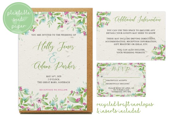 Pflanzbare Samen Papier Hochzeitseinladung Umweltfreundlich Etsy