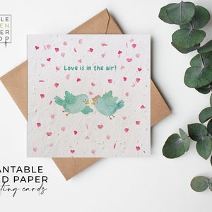 Biglietto di carta con semi di fiori piantabili - San Valentino - Amore, biglietto d'auguri, carino, regalo, amici, famiglia, ecologico - piccioncini