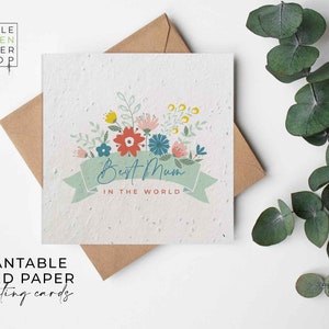 Pflanzenbare Blumen SaatpapierKarten - Beste Mama - Geburtstag, Muttertag, Gartenarbeit, Geschenk, Glückwünsche, Familie, umweltfreundlich, biologisch abbaubar
