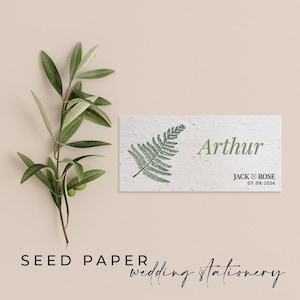 Plantable SEED PAPER Eco-friendly Sustainable Biodegradable Wedding Party Placecard Place Name - Forest Ferns