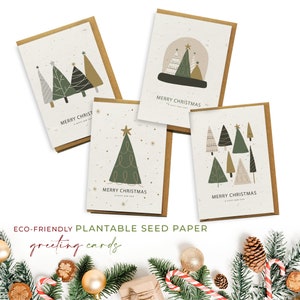 Lot de 4 cartes de vœux à planter en papier de graines biodégradables et respectueux de l'environnement – Oh Christmas Tree (lot de 4)