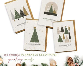Eco-Friendly Biodegradable Seed Paper Plantable Greeting Card Cards Christmas Xmas Multi Pack - Oh Christmas Tree (4 Pack)