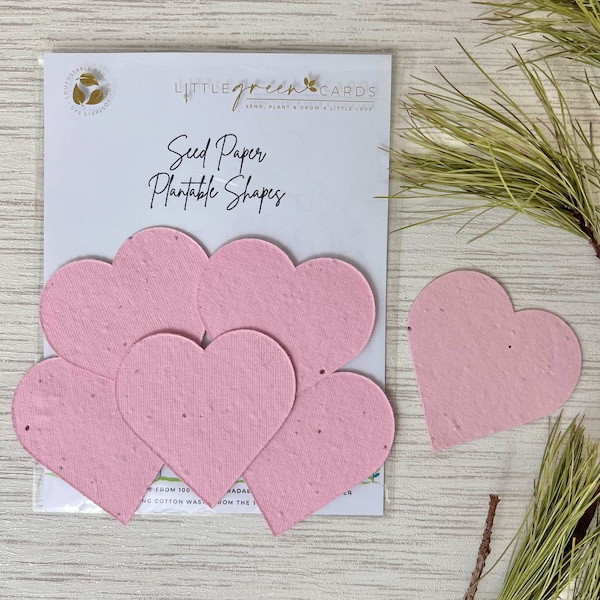 Assorted PLANTABLE seed paper SHAPES (pack of 15) Biodegradable Eco-Friendly - Pink Hearts