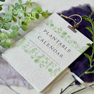 Calendario di 12 mesi piantabile in carta di semi di lusso eco-compatibile - Planner annuale sostenibile - Fiori verdi