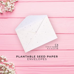 Enveloppes en papier semences PLANTABLE C6 - Fleurs sauvages - Cultivez des fleurs, Écologiques, Biodégradables, Durables - Enveloppes de mariage, Luxe, Coton