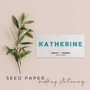 Plantable SEED PAPER Eco-friendly Sustainable Biodegradable Wedding Party Placecard Place Name - Letterpress
