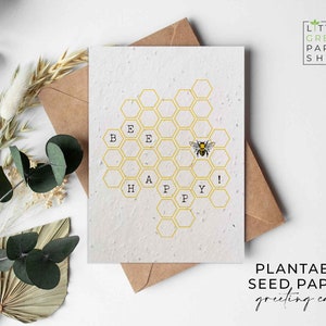 Tarjetas de papel de semilla de flores plantables A6 - Abeja feliz - cumpleaños, sentirse bien, abejas, amigos, saludo, jardinería, ecológico, biodegradable