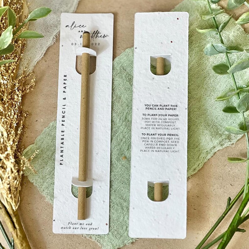 LÁPIZ PLANTABLE con soporte de papel plantable, regalo de boda, regalo, papel de semillas biodegradable y ecológico - Love is in the Air imagen 2