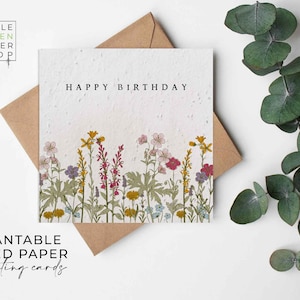 Plantable Seed Cards, BIRTHDAY CARD PACK, Wildflower Seeds, Pretty Birthday Card, Wildflower Print Happy Birthday Cards, Biodegradable