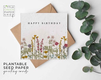 Plantable Seed Cards, BIRTHDAY CARD PACK, Wildflower Seeds, Pretty Birthday Card, Wildflower Print Happy Birthday Cards, Biodegradable