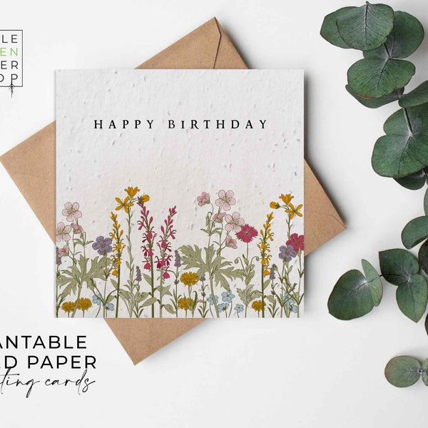 Plantable Seed Cards, BIRTHDAY CARD PACK, Wildflower Seeds, Pretty Birthday Card, Wildflower Print Happy Birthday Cards, Biodegradable