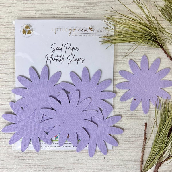 Assorted PLANTABLE seed paper SHAPES (pack of 15) Biodegradable Eco-Friendly - Purple Daisy