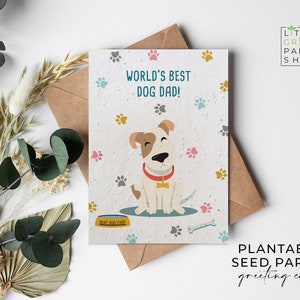 Cartes en papier de graines de fleurs à planter A6 - Salutation de la fête des pères, écologique, biodégradable - Meilleur papa chien