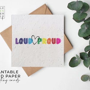 Papier de graines de FLEURS, cartes de papier de graines, carte de graines imprimées, cadeau de jardinage écologique - LGBT - Fort et fier