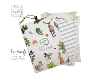 Eco-friendly Luxury Seed Paper Plantable 12 Month Calendar - Sustainable Yearly Planner - Forest