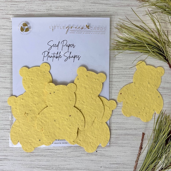 Assorted PLANTABLE seed paper SHAPES (pack of 15) Biodegradable Eco-Friendly -  Yellow Teddy Bear