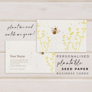 Cartes de visite en papier graines de fleurs à planter (85 x 55 mm) - PERSONNALISÉES SUR MESURE - Cartes de visite pour présentation, écologiques, biodégradables