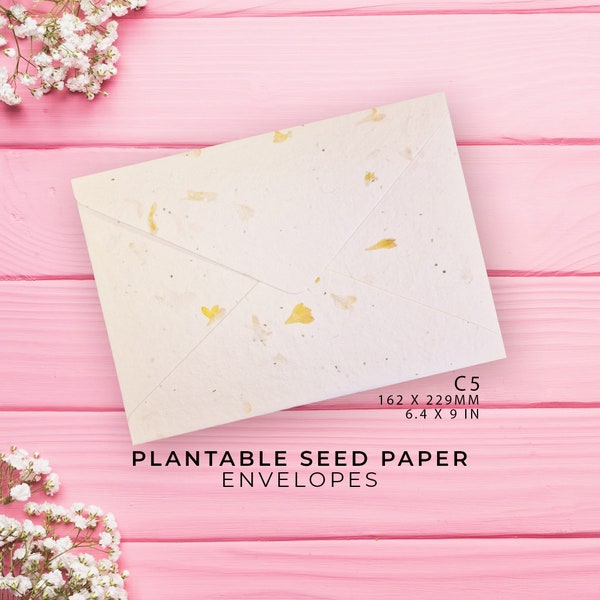 Enveloppes en papier semences PLANTABLE C5 - Pétales de fleurs sauvages - Cultivez des fleurs, écologiques, biodégradables, durables - Enveloppes de mariage, coton