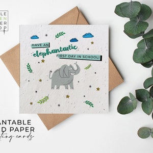 Papier de graines de FLEURS, cartes de papier de graines, carte de graines imprimées, cadeau de jardinage écologique - Premier jour éléphantastique