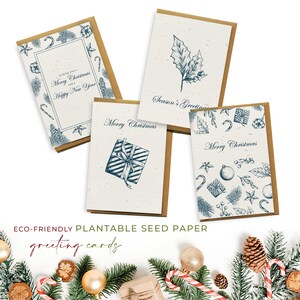 Lot de 4 cartes de vœux à planter en papier de graines biodégradables respectueux de l'environnement - Noël bleu (lot de 4)
