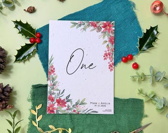 Plantable Seed Paper Wedding Table Number or Seating Card | Eco Friendly Biodegradable Stationery | Winterberry