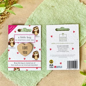 POCKET HUG con biglietto PIANTABILE - Gufo ti amerà sempre, ecologico, pianta dopo l'uso, fai crescere fiori selvatici, San Valentino, piccolo regalo, premuroso