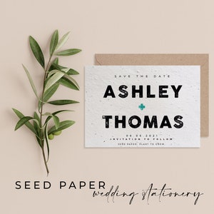 Plantable SEED PAPER Eco-friendly Sustainable Biodegradable Wedding Save the Date Invitation Letterpress image 1