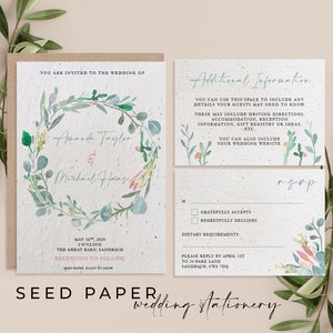 Plantable SEED PAPER Eco-friendly Sustainable Biodegradable Wedding Invitation - Versailles
