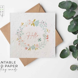 Cartes en papier de graines de fleurs plantables - Bonjour - Salutations, Jardinage, Cadeau, Félicitations, Amis, Famille, Écologique, Biodégradable