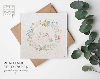 Pflanzenbare Blumen-Saatpapierkarten - Hallo - Gruß, Gartenarbeit, Geschenk, Glückwunsch, Freunde, Familie, umweltfreundlich, biologisch abbaubar