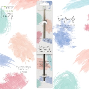 PALHA ECO-AMIGÁVEL - Canudo reutilizável de aço inoxidável com cartão de papel semente - Aquarela