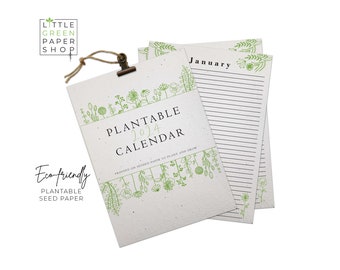 Eco-friendly Luxury Seed Paper Plantable 12 Month Calendar - Sustainable Yearly Planner - Green Flowers