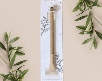 PLANTABLE PEN favour with plantable paper backing card, wedding favour, favor, gift, eco-friendly biodegradable seed paper - Simple Lines